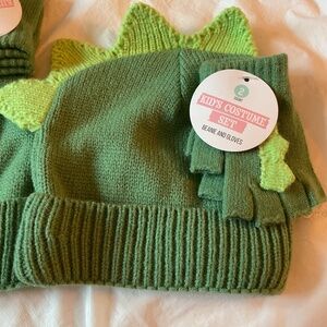 DINOSAUR Kid's Children Costume Green Beanie And Glove Set (2 complete sets )